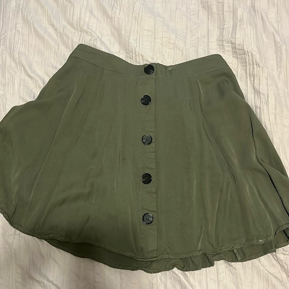 Olive Green Flowy Skirt with Buttons